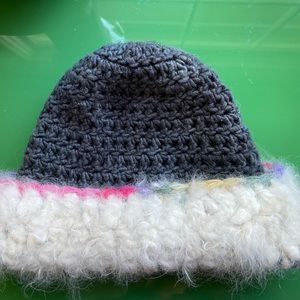 Locally made in Old Santa Fe- white Angora rim crochet cap